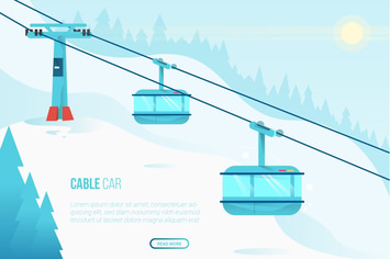 Cable Car - Vector Landscape and Building
