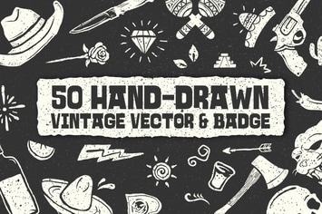 50 Hand-drawn Vintage Vector & Badge