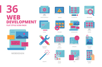 Web development Flat Style Icon Set