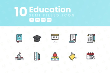 10 Education Semi Filled Icon Collection