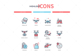 Drones - modern line design style icons set