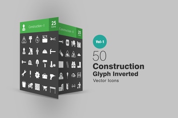 50 Construction Glyph Inverted Icons