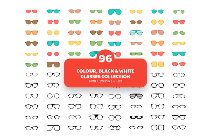 96 Colour and Black,White Glasses Collection