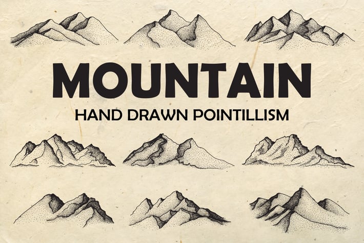 Mountain - Hand drawn Pointillism + BONUS