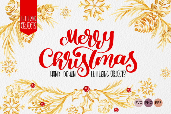 Merry Christmas Hand Draw Lettering Objects