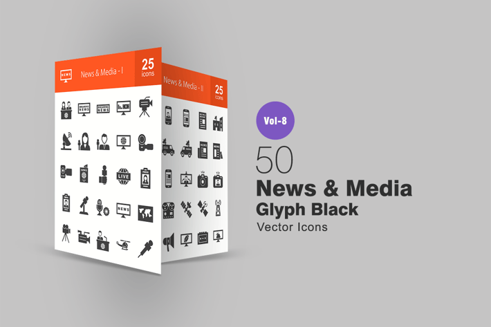 50 News & Media Glyph Icons