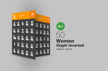 50 Women Glyph Inverted Icons