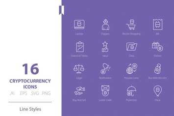 Cryptocurrency 5 Icon Set Line Styles