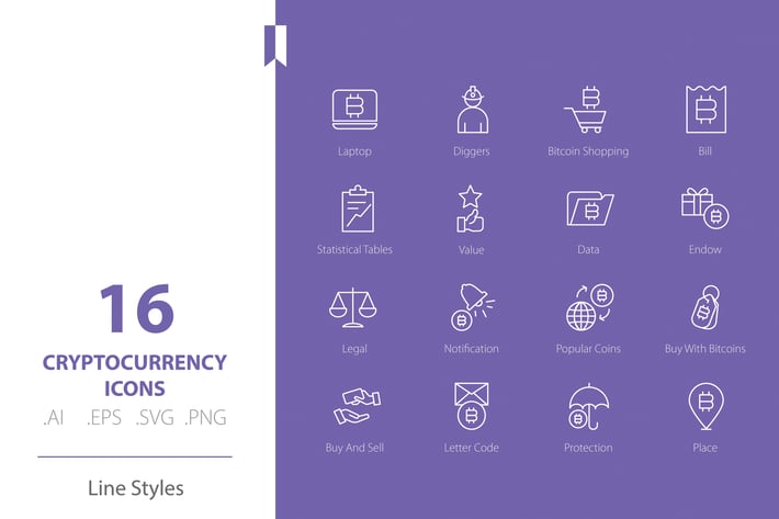 Cryptocurrency 5 Icon Set Line Styles
