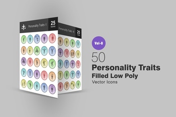 50 Personality Traits Filled Low Poly Icons