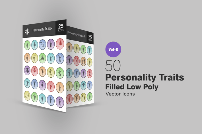 50 Personality Traits Filled Low Poly Icons