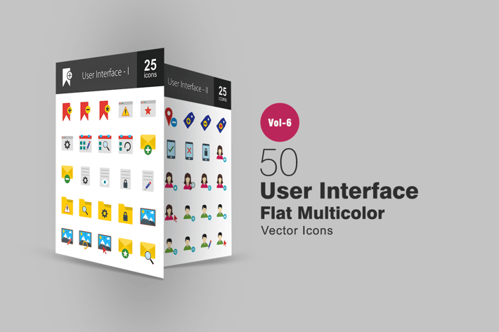50 User Interface Flat Multicolor Icons