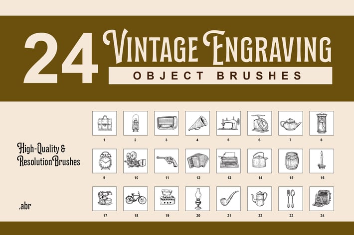 24 Vintage Engraving Object Brushes 