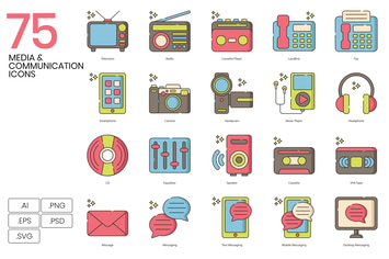 75 Communication & Media Line Icons