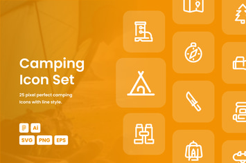 Camping Dashed Line Icon Set