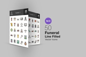 50 Funeral Line Filled Icons