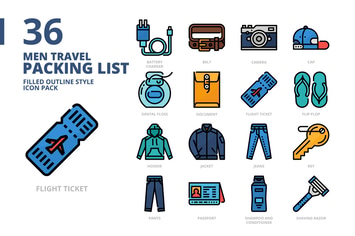 Men Travel Packing Filled Outline Style Icon Set
