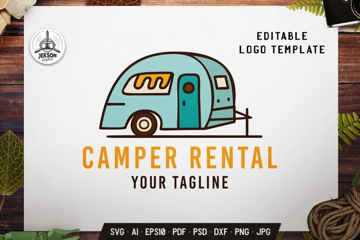 Camper Rental Badge Template RV Trailer Flat Label