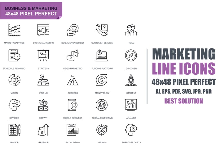 Simple Set Business and Marketing Line Icons