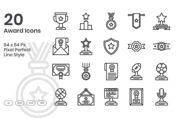 20 Award Icons Set - Line
