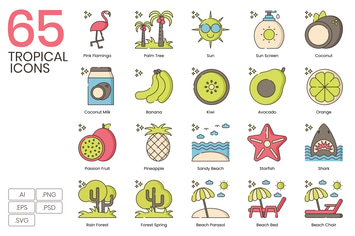 65 Tropical Line Icons