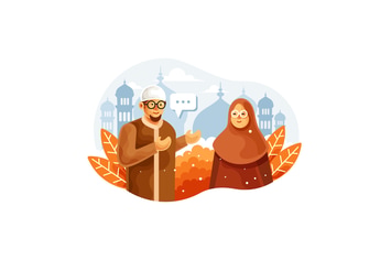 Muslim couple chatting vector illustration