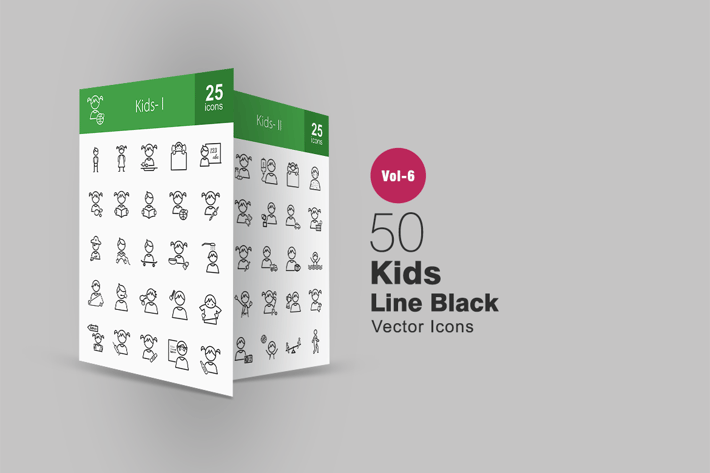 50 Kids Line Icons