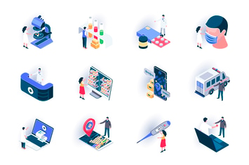 Medical Service Isometric Icons Pack