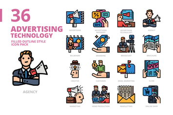 Advertising Filled Outline Style Icon Set