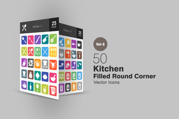 50 Kitchen Flat Round Corner Icons
