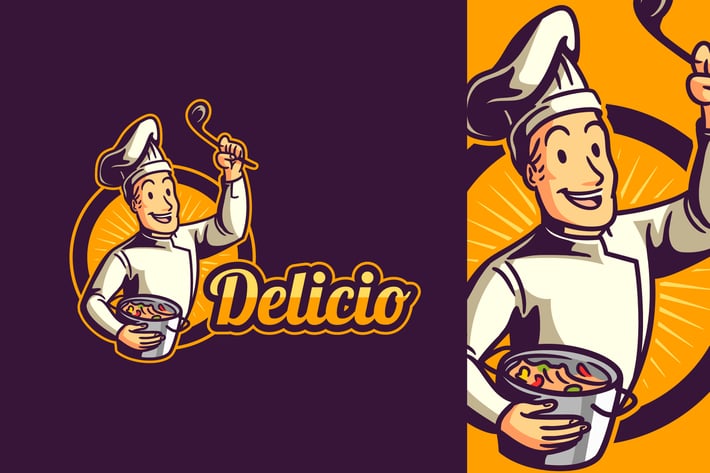Cartoon Retro Vintage Cook or Chef Mascot Logo