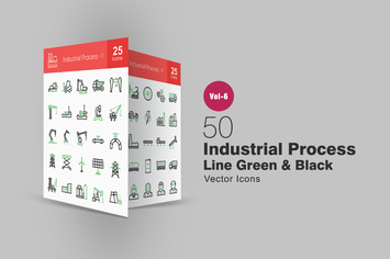 50 Industrial Process Green & Black Line Icons