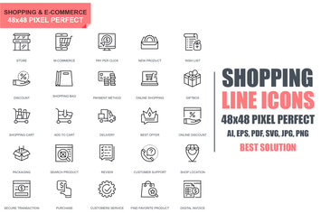 Simple Set Shopping and E-Commerce Line Icons