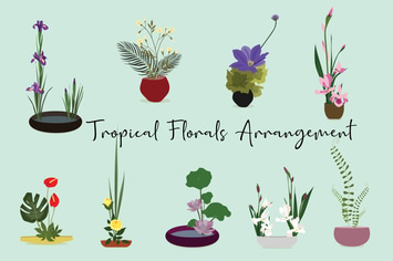 Tropical Florals Arrangement Hand Drawn