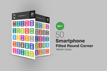 50 Smartphone Filled Round Corner Icons