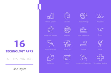 Business Technology Icon Set Line Styles