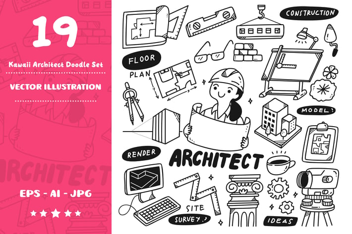 Kawaii Architect Doodle Set