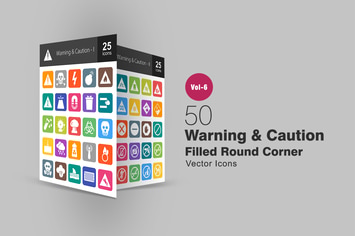 50 Warning & Caution Filled Round Corner Icons