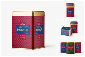 Square Tin Can Mockup Set