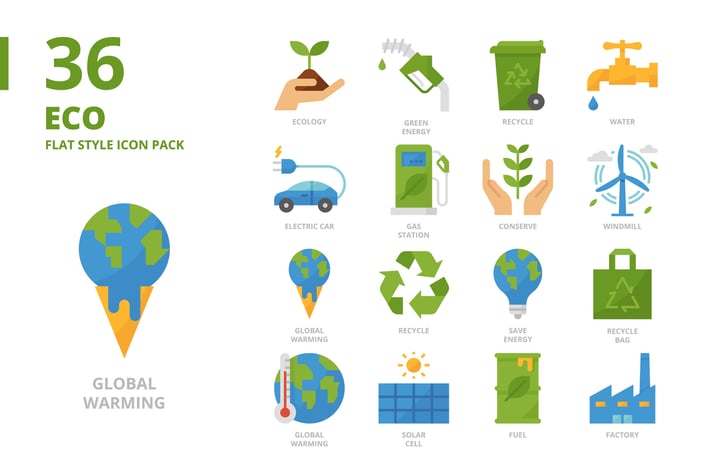 Ecology Flat Style Icon Set