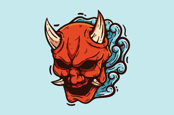 Cartoon Oni Mask With Waves