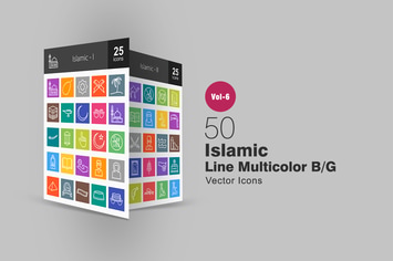 50 Islamic Line Multicolor B/G Icons