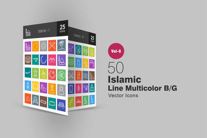 50 Islamic Line Multicolor B/G Icons