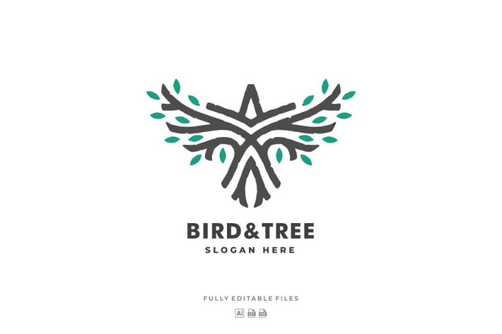 Bird and Tree Line Art Style Logo Template