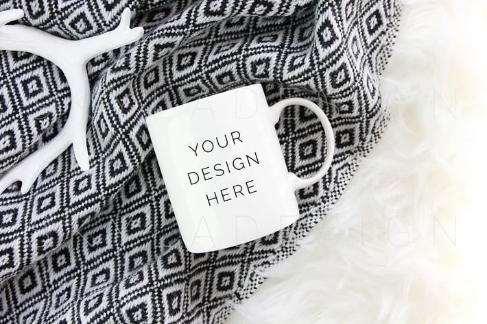 White coffee cup mockup blanket