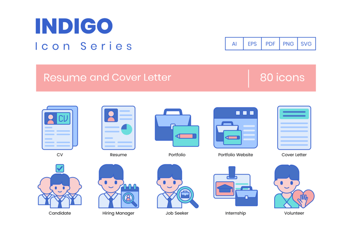 80 Resume and Cover Letter Line Icons