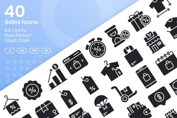 40 Sales Icons Set - Glyph