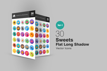 30 Sweets & Confectionery Flat Long Shadow Icons