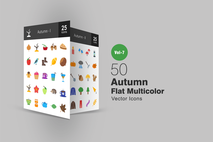 50 Autumn Flat Multicolor Icons