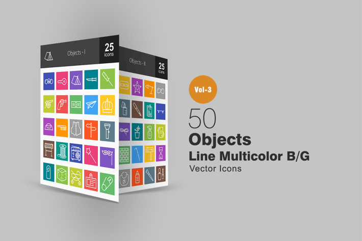 50 Objects Line Multicolor Icons